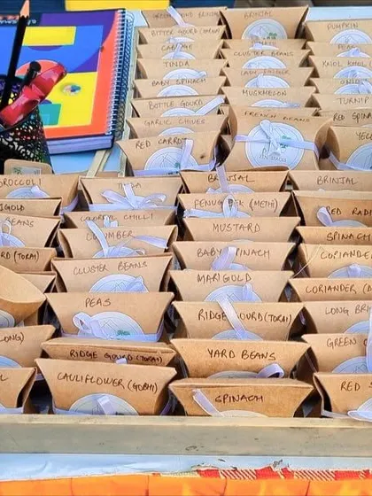 At my pop-ups, I offer everything from fully grown plants to these little seed packets. It's a great way for people to start their gardening journey from scratch.