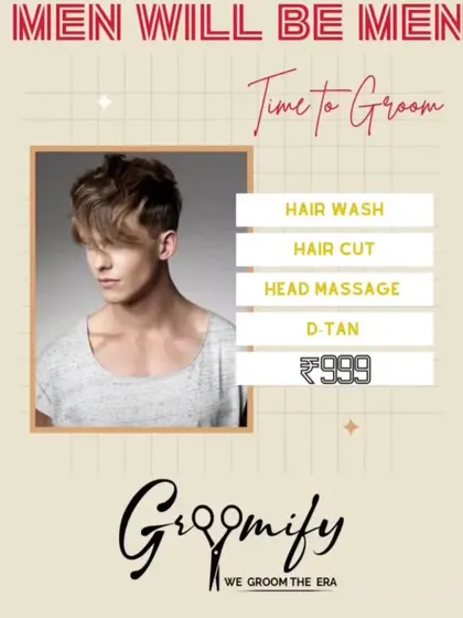 Time to groom! Check out our special package for men, including a hair wash, haircut, head massage, and D-Tan, all for one great price.
