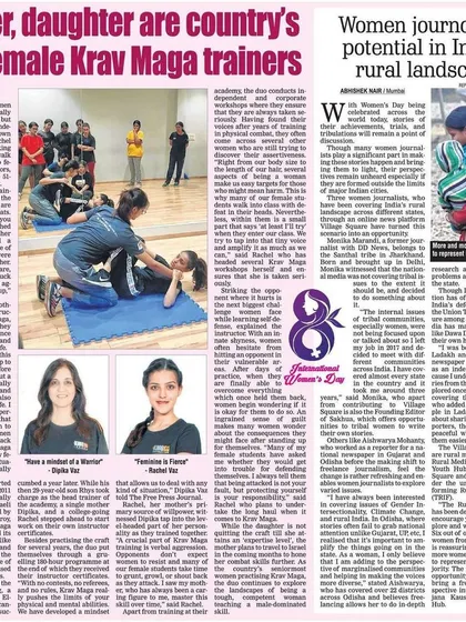 We are incredibly proud of our female instructors, Dipika and Rachel Vaz, who were featured in The Free Press Journal as the country's first mother-daughter Krav Maga trainers. They are an inspiration to all our students.