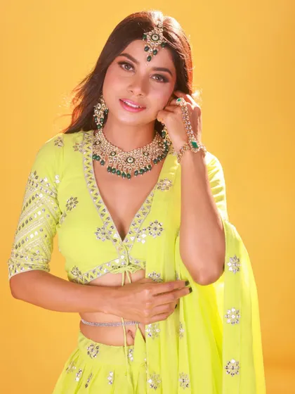A happy, smiling portrait from our neon lehenga shoot. Capturing genuine expressions is a key part of my collaborative process.