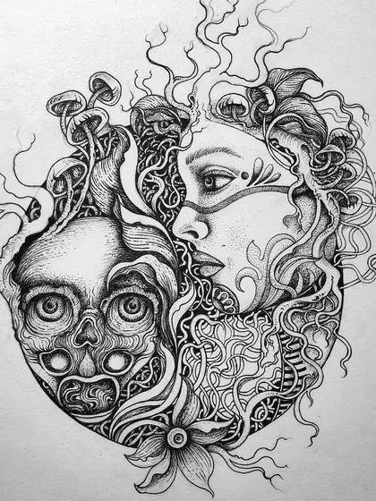 A duplicate of the finished woman and skull piece.