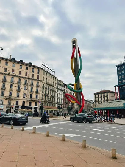 The 'Needle, Thread & Knot' art installation in Milan. I love discovering and sharing public art that adds character and creativity to a city.