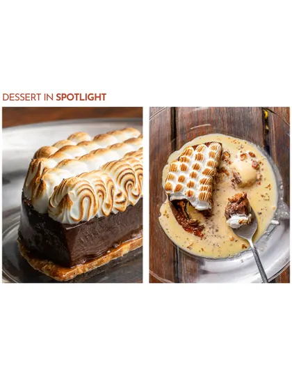 A two-panel shot showing my Hazelnut Chocolate dessert, both as a whole and being enjoyed with a scoop of cinnamon ice cream. It's a complex and delicious dessert with a variety of textures and flavors.
