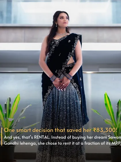 Here’s a look that’s both stunning and smart. This beautiful bride saved over ₹83,000 by choosing to rent her dream Sawan Gandhi lehenga. She got the designer look for her special day without the designer splurge, proving that modern brides are rewriting the rules.
