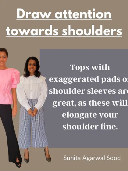 A key tip for pear shapes is to draw attention towards the shoulders with exaggerated pads or puff sleeves to elongate your shoulder line.