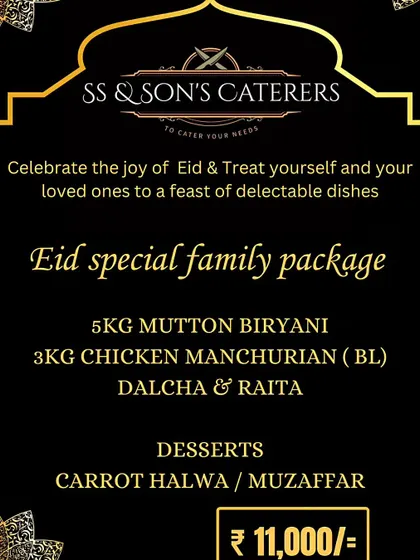 Planning your Eid celebration at home? Our family package is the perfect solution. It includes 5kg of Mutton Biryani, 3kg of Chicken Manchurian, sides, and desserts, all prepared for your convenience.