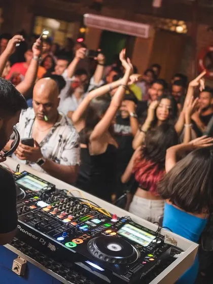 A view from my console during a packed Hip Hop Hizzle event. My goal is to keep the energy high and the dance floor full from start to finish.