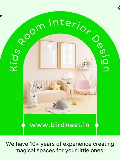 An advertisement for our kids' room design services. With over a decade of experience, we specialize in creating magical and practical spaces for children.