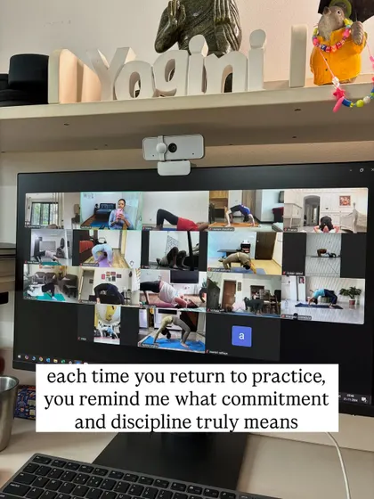 A view from my desk during an online class. Each time my students return to their practice, they remind me what true commitment and discipline mean.