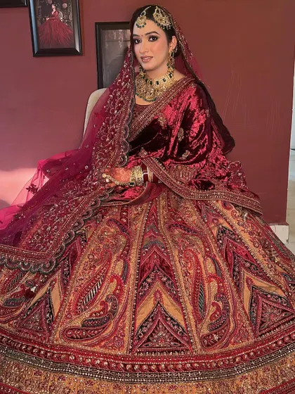 "Your face gives permanence to the spring season in the world." A truly regal portrait of my bride in her magnificent velvet lehenga, looking like a queen.