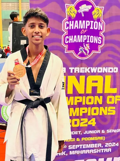 Posing with his well earned medal, our young champion from the 'Champion of Champions' final showcases the success that comes from our structured training programs for junior athletes.
