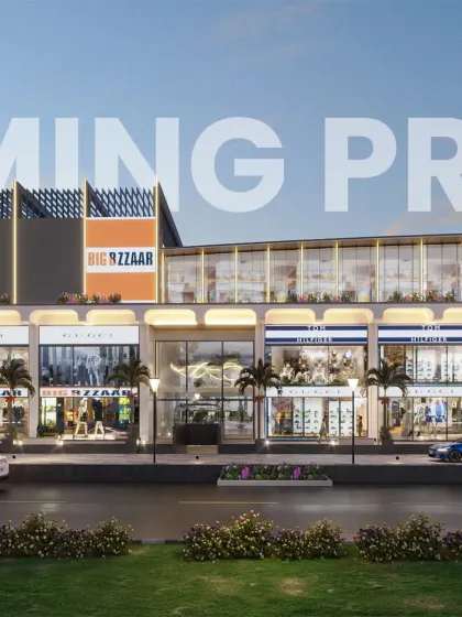A repeat of a mall facade render, emphasizing the project's scale and modern design.