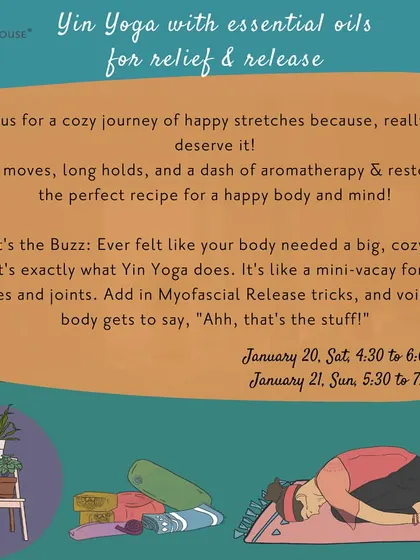 Give your body a big, cozy hug with our Yin Yoga and essential oils session. This class combines long, gentle holds with aromatherapy for the ultimate relaxation.