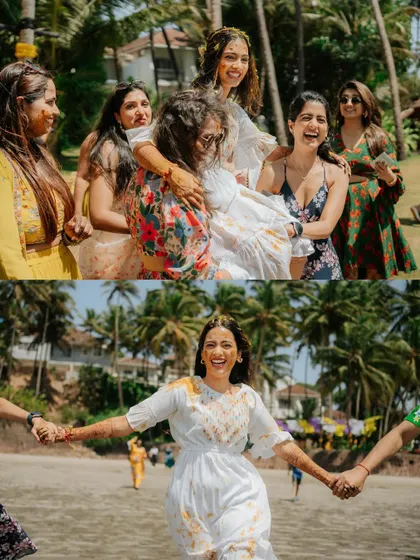 The bride and her friends enjoying the Haldi celebrations, capturing the happiness and energy of the bride tribe.