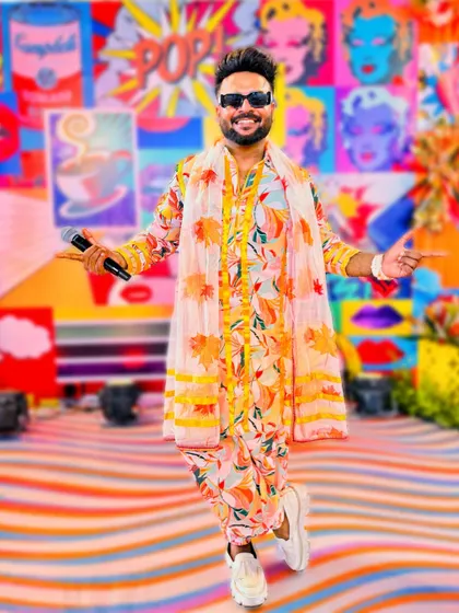 "I don't design clothes. I design dreams for my own." This pop-art inspired traditional outfit is one of my creations.