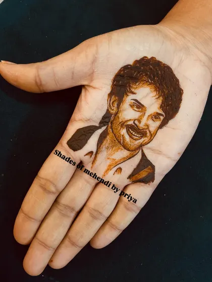 A portrait of South Indian actor Dulquer Salmaan, done for a fan. No matter the request, I enjoy the challenge of capturing a person's likeness in henna.