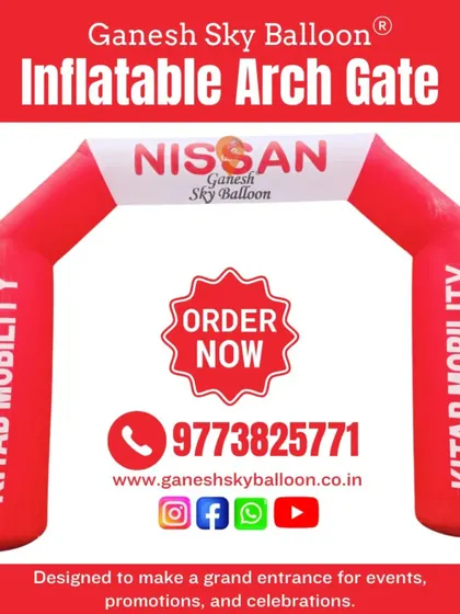 Our inflatable arch gates create a grand entrance for any event. This arch, designed for Nissan, is perfect for races, corporate functions, and festivals, offering a huge canvas for your branding.