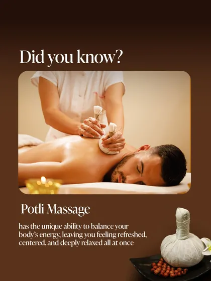 Discover the ancient healing of Potli Massage. We use heated herbal pouches, or potlis, to help balance your body's energy, leaving you feeling refreshed, centered, and deeply relaxed all at once.