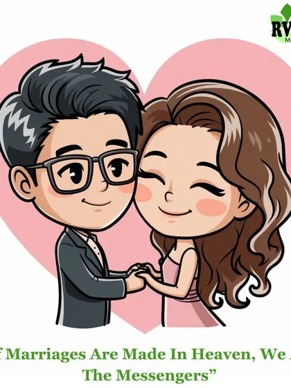 "If marriages are made in heaven, we are the messengers." This cute animated couple represents the successful matches I create.