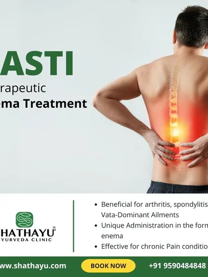 Basti, a therapeutic enema treatment, is highly effective for chronic pain conditions, especially Vata dominant ailments like arthritis and spondylitis. It works by cleansing the lower digestive tract and balancing the body's energies.