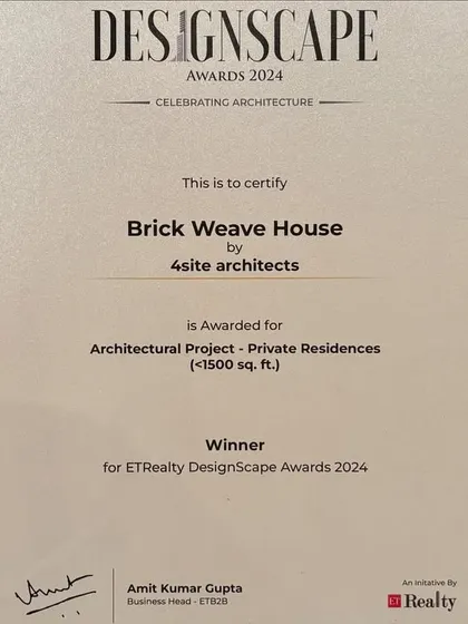 I was incredibly proud to accept the DesignScape Award for the 'Brick Weave House'. This national recognition for a private residence under 1500 sq. ft. reinforces my belief that thoughtful, innovative design can make an impact at any scale.