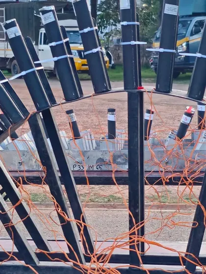 A view of the fanned pyrotechnic setup, ready to create a stunning arc of light for a couple's grand entry.