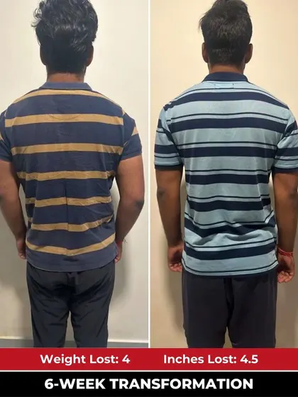 This back view of Vaibhav's progress showcases the results of building habits around strength and movement.