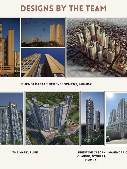 This collage highlights some of Adhir Mahajan's key projects, including the Bhendi Bazaar Redevelopment and The Mark in Pune. His expertise in large-scale urban master plans is a cornerstone of our firm's capabilities.