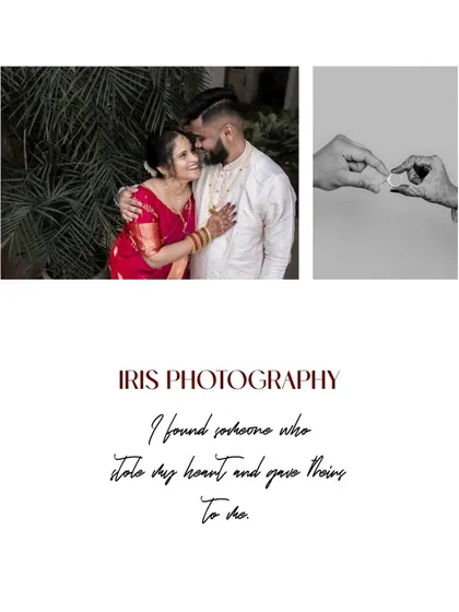 A collage showing the couple, a close up of their rings, and a black and white detail shot. It tells a mini story of their engagement.