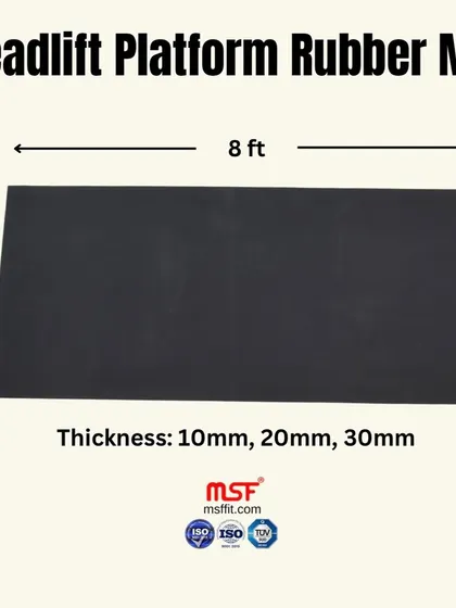 The dimensions of our 8ft x 3.3ft Deadlift Platform Rubber Mat, available in 10mm, 20mm, and 30mm thickness.