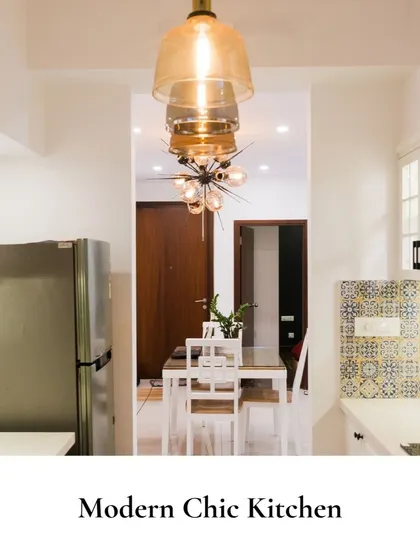 This "Modern Chic" kitchen perfectly balances sleek, contemporary design with subtle charm. The clean white cabinets are paired with a vibrant, patterned tile backsplash, adding personality and a touch of eclectic style.