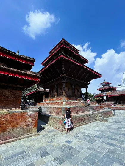 A moment of quiet exploration at a beautiful pagoda-style temple in Nepal, part of the cultural experience I build into our Himalayan expeditions.