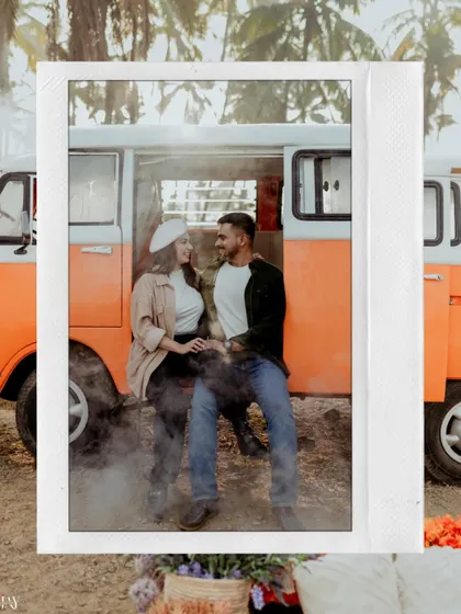A polaroid-style shot with a smoky, dreamy effect, perfect for a romantic, vintage-themed shoot.