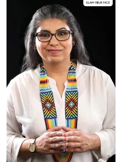 Minimalism at its stylish best. This is another look from the business portrait shoot for Squadron Leader Delshad Master, showcasing a professional and confident appearance for her corporate headshot.