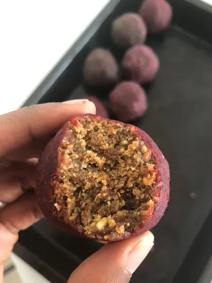 A look inside my follicular phase seed balls, made with flax and pumpkin seeds. These are packed with lignans and zinc to help gently modulate estrogen levels.