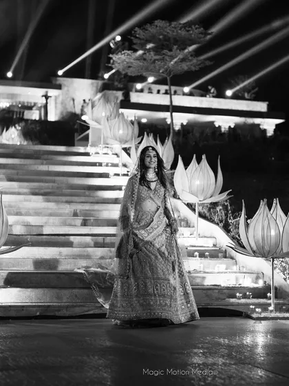 A beautiful black and white shot of the bride making her grand entrance.