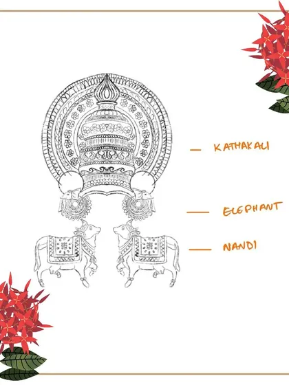 The sketch of the custom motifs, showing the intricate details before they were colored and incorporated into the final design.