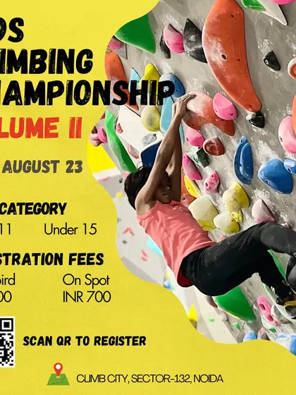 Competition alert for the second edition of our Kids Climbing Championship. We have categories for Under 11 and Under 15, with early bird registration available. Scan the QR code to join the fun.