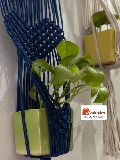 The navy blue heart-shaped planter holding a small green plant. The contrast of colors is just beautiful.
