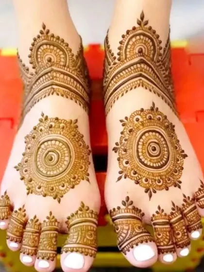 Your feet deserve beautiful art too. This is an example of my intricate foot mehandi, featuring a central mandala design that is both elegant and perfect for a bride.