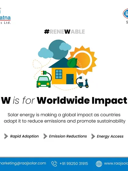 W is for Worldwide Impact. Solar energy is making a global impact as countries adopt it to reduce emissions and promote sustainability. Your choice contributes to this positive global movement.