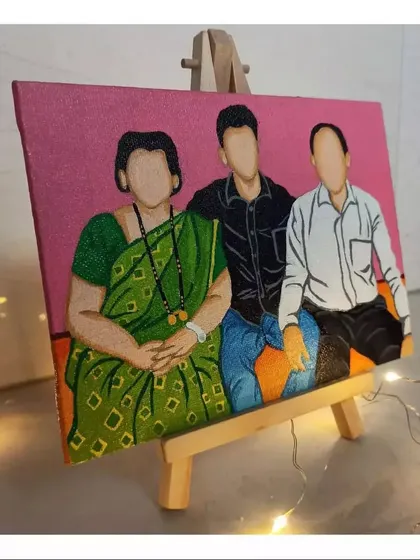 A faceless family portrait commissioned as a special gift. These paintings are a wonderful way to celebrate family bonds in a contemporary artistic style.