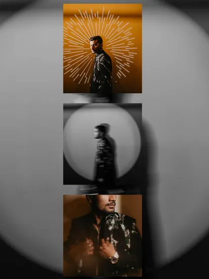 A creative, multi-panel portrait of the groom, using different lighting techniques and effects. This collage showcases our experimental and artistic approach to groom photography.