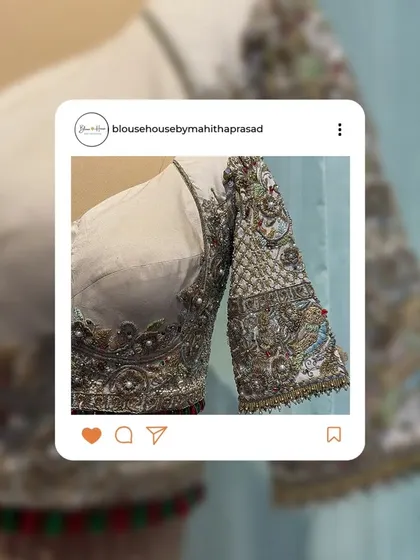 Another social media post highlighting the exquisite net back of the Radha Krishna blouse.