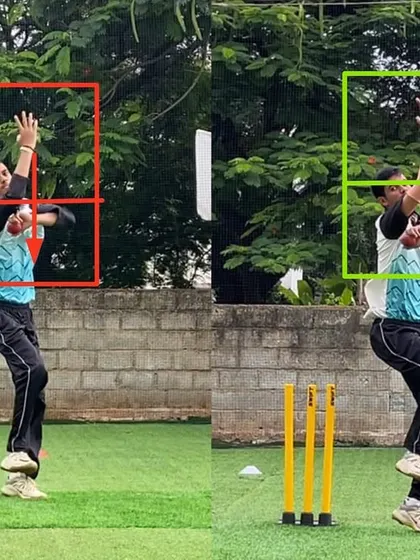 The improvement in this left arm spinner's release point is clear. By correcting his alignment and stability, we helped him achieve a higher, more powerful release.