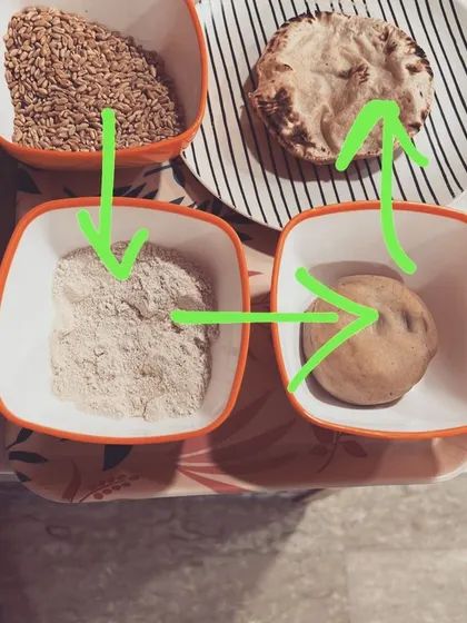 From grain to roti. I use real-life examples to teach children about processes like wheat cultivation and food production.