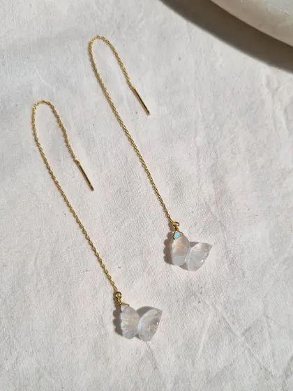 My butterfly earrings in Rainbow Moonstone, as seen on Wamiqa Gabbi. Butterflies represent rebirth and evolution.