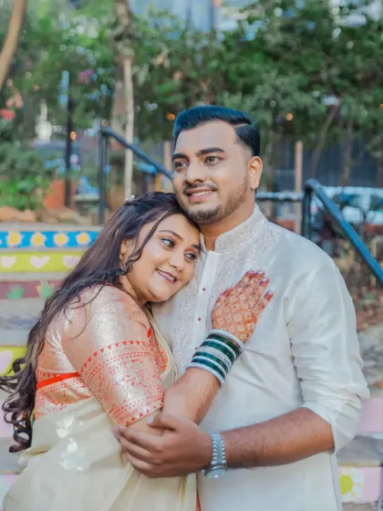 A warm and loving embrace between the engaged couple. We focus on poses that feel natural and highlight your connection.