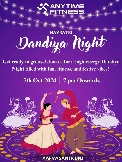 The official invitation for our Navratri Dandiya Night, an event filled with fun, fitness, and festive vibes.