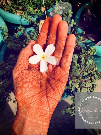 This is the beautiful, rich reddish-brown color of a mature henna stain, 48 hours after the paste has been removed. I use only natural henna, which ensures this deep, earthy color without any chemicals.